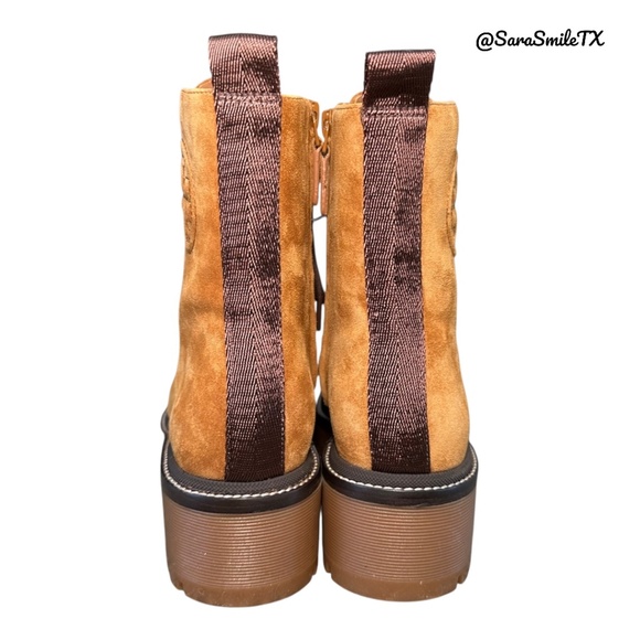TORY BURCH Miller 50MM Lug Sole Bootie Tan Suede Combat Boots - NIB - Picture 3 of 14